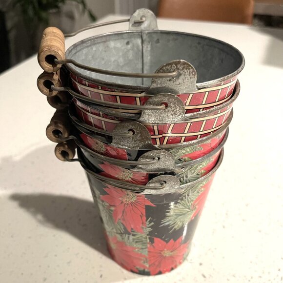 Set of Five NEW Primitive Mini Christmas Buckets - Creative Co-op Brand - Picture 1 of 5